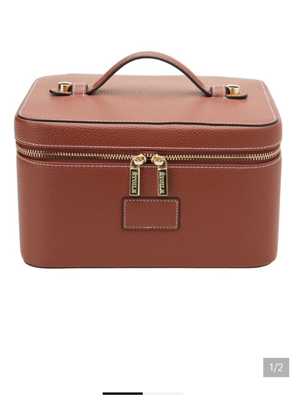 Classic Brown Structured Cosmetic Case with Top Handle